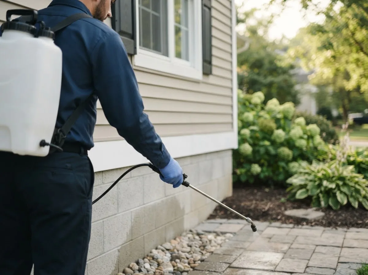 Pest control technician inspecting a home in Ashville, PA